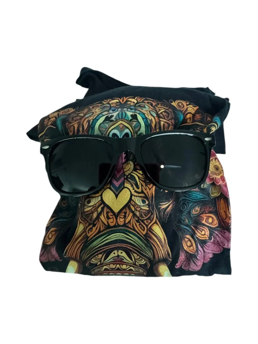 XL Black Elephant Graphic Cotton T-Shirt Unisex with Free Sunglasses